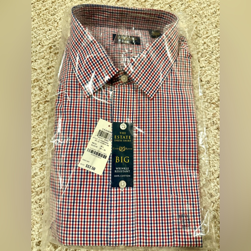 Club Room Red and Blue Gingham Dress Shirt (Big Fit)